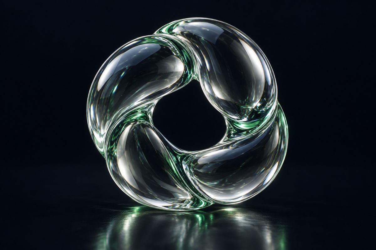 Emerald glass segments merging into one flowing ring