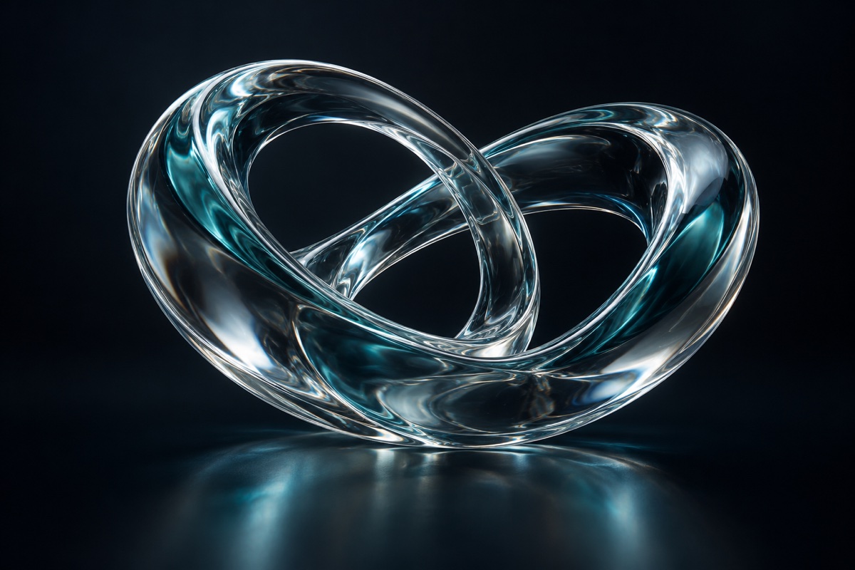 Teal glass lens folded into flowing orbital curves