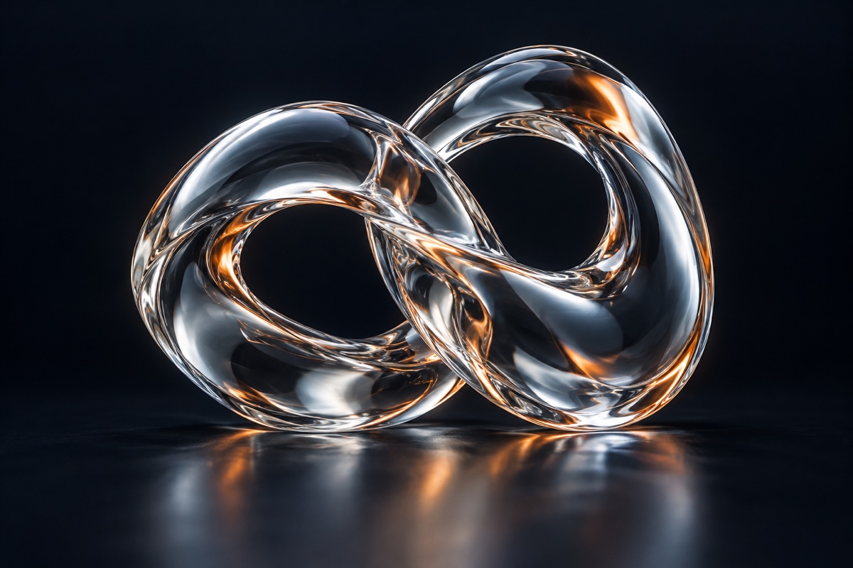 Interlocking liquid glass loops with tangerine reflections